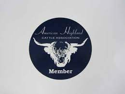 American Highland Cattle Association member logo with Highland cow head and blue circular design