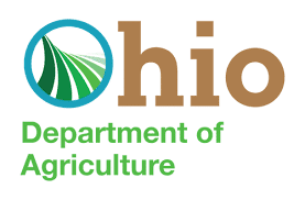Ohio Department of Agriculture logo featuring stylized farmland, blue sky, and sustainable farming symbolism.