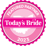 Today’s Bride 2023 Featured Partner badge with pink scalloped design and Ohio state silhouette.