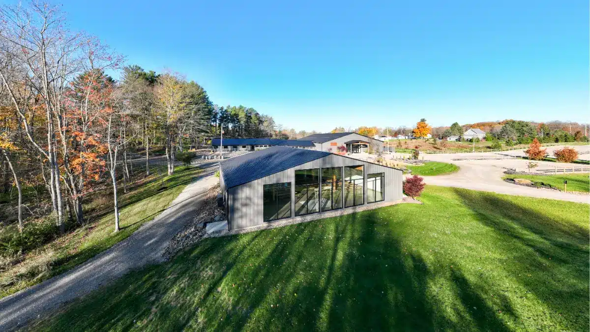 Ceremony Barn Aerial at Standing Rock Farms