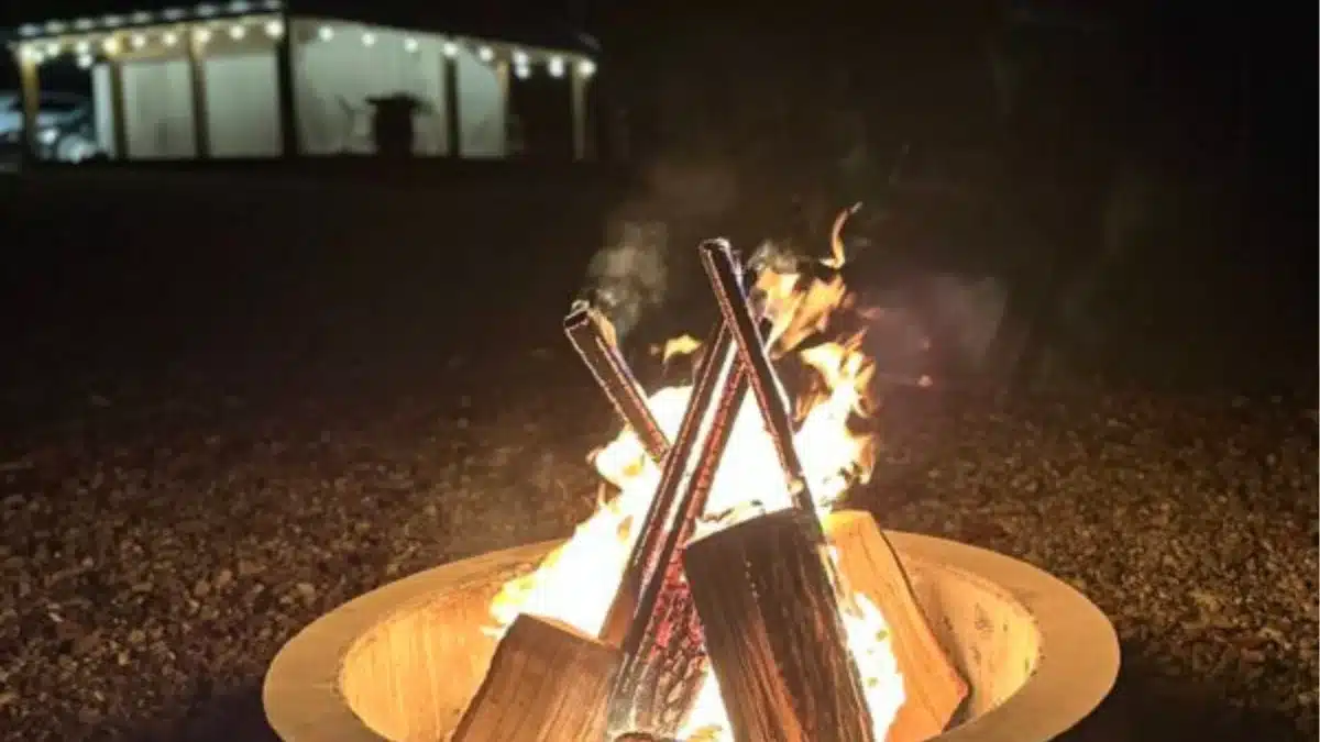 Private fire pit at Standing Rock Farms cabin rental near Madison Ohio wine country