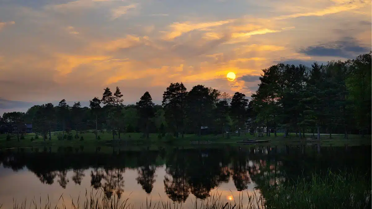 Sunset at Canoe Lake Standing Rock Farms luxury farm stay near Madison Ohio