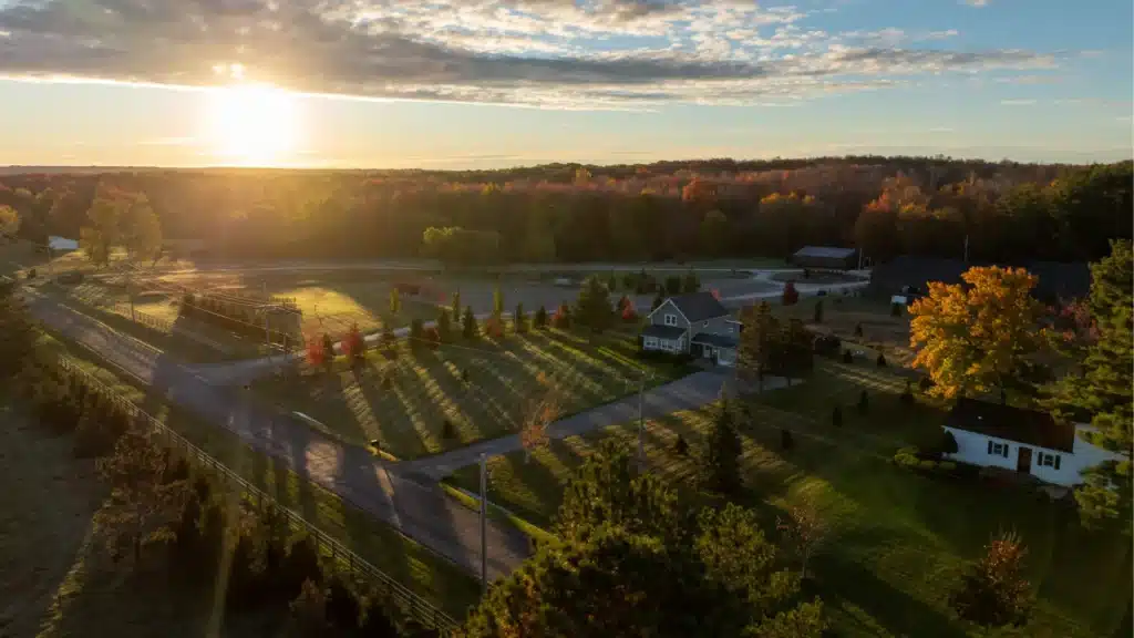 Standing Rock Farms elopement venue Madison Ohio aerial view